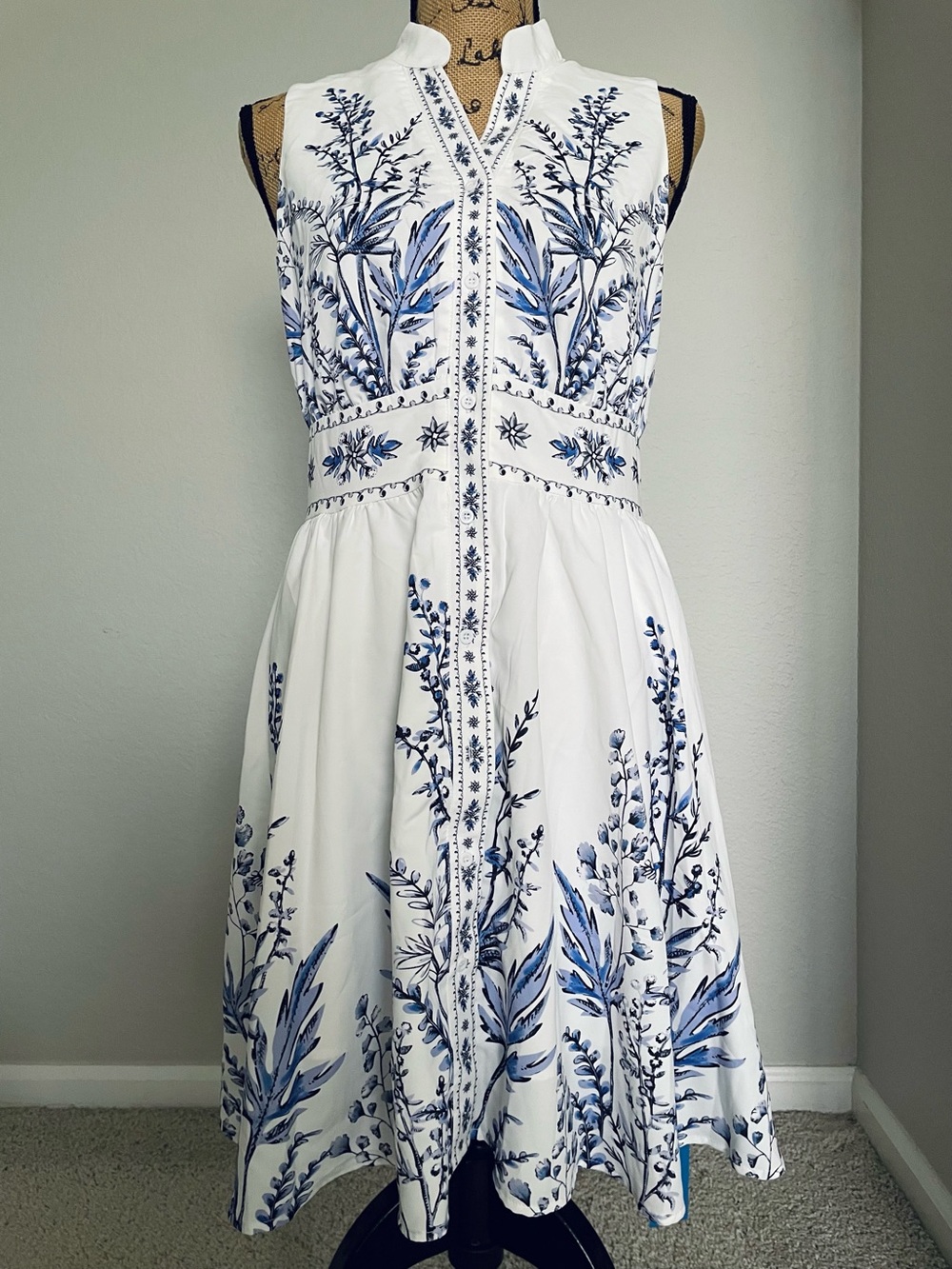 NWT Cupshe White Blue Floral Sleeveless Dress - Picture 2 of 11